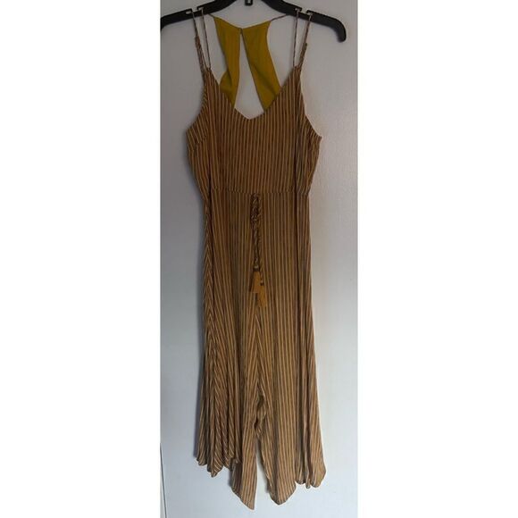 Band of Gypsies Paris Mustard Yellow Striped Culotte Jumpsuit Size M/ pristine - Picture 6 of 9